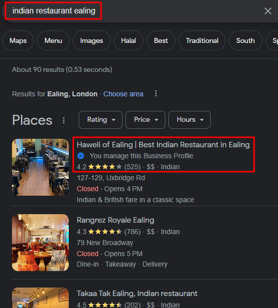 indian restaurant ealing ranked