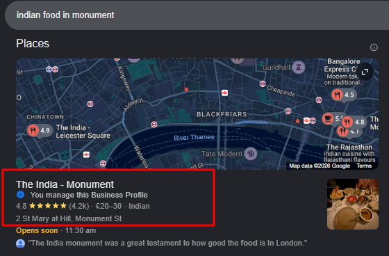 The India Monument ranking position in local search